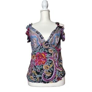 Y2K Vintage Claudette Floral Paisley Print Ruffle Sleeve Tank Top Coquette Fairy